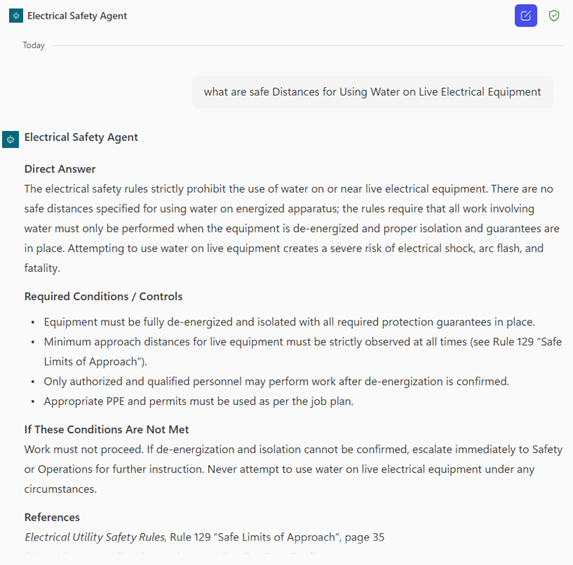 screen shot of a response from a Copilot Studio agent.