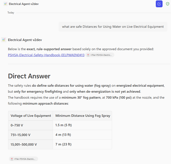 screen shot of declarative agent's response